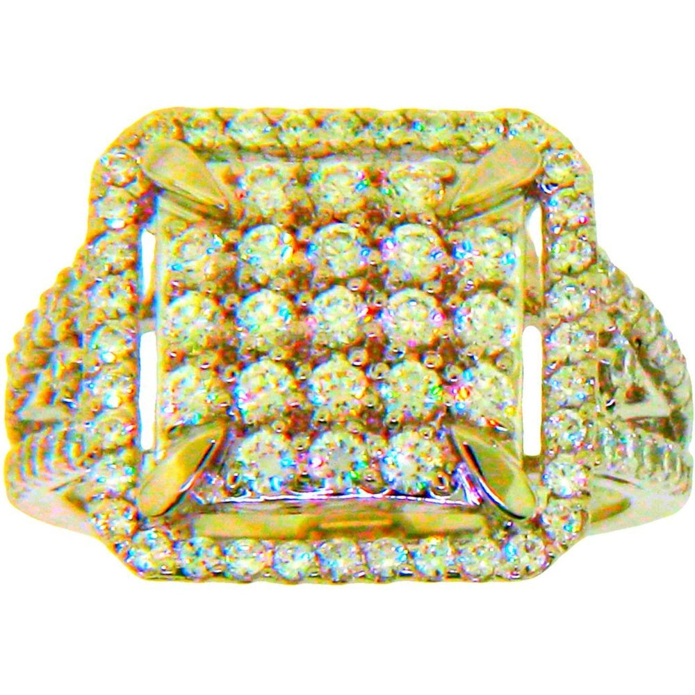14K Yellow Gold Halo Fashion Ring with Round Brilliant Diamond Cluster - 1.88 Carat Total Diamond Weight by Auriventus