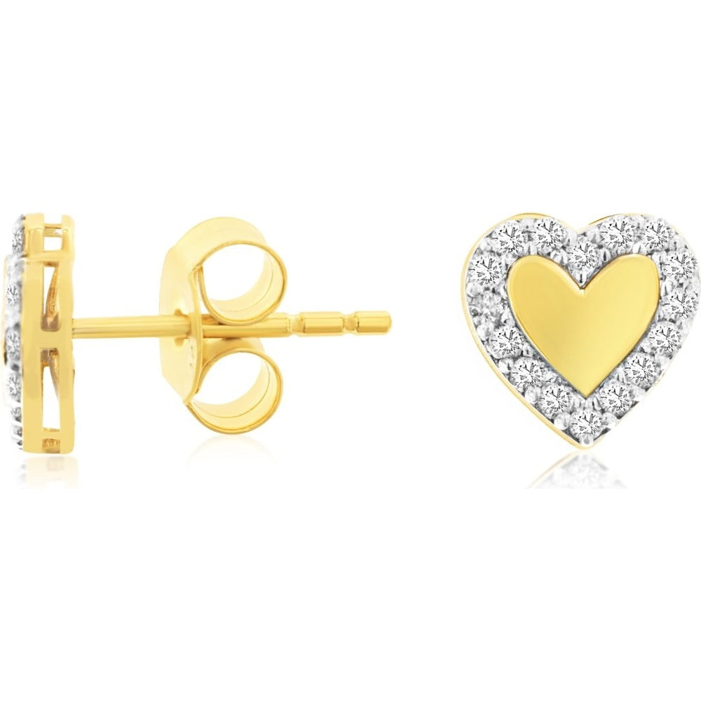 14K Yellow Gold Halo Heart Stud Earrings with Round Diamonds - 0.21 Carat Total Diamond Weight - Royal Jewelry