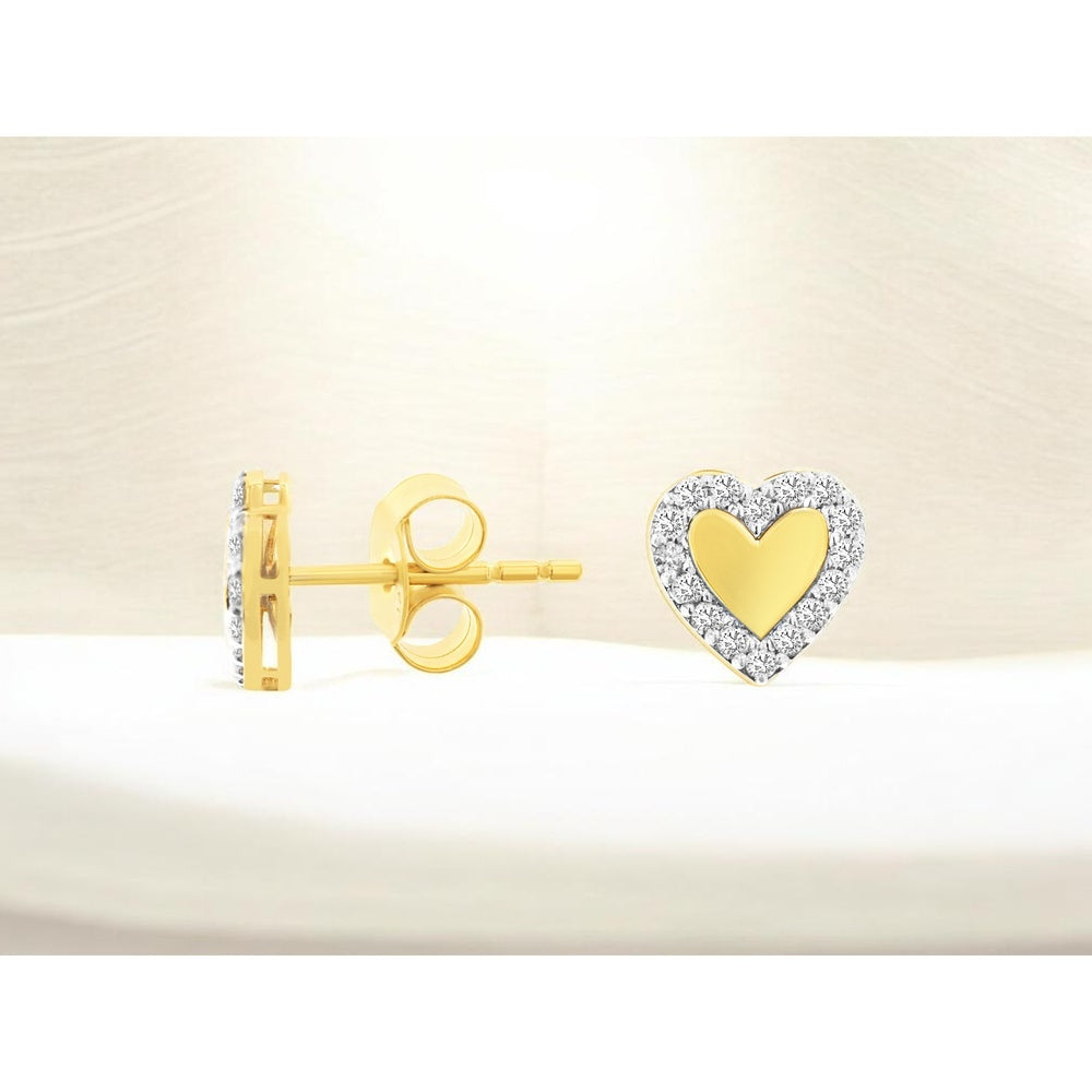 14K Yellow Gold Halo Heart Stud Earrings with Round Diamonds - 0.21 Carat Total Diamond Weight - Royal Jewelry