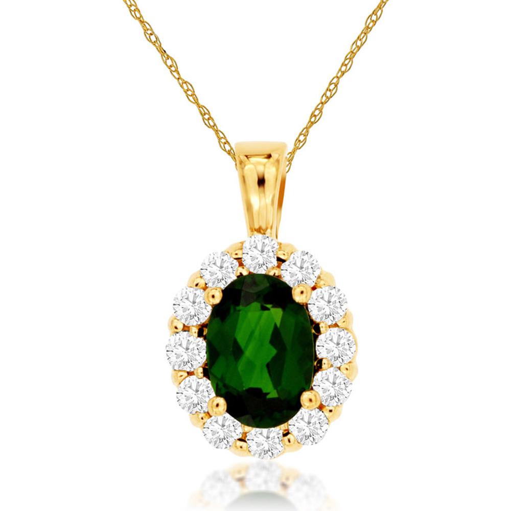 14K Yellow Gold Halo Pendant Necklace with Oval-Cut 0.95 Carat Russalite and 0.30 Carat Round Brilliant Diamonds - Royal Jewelry