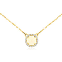 14K Yellow Gold Halo Pendant Necklace with Round Cabochon Opal and 0.27 Carat Total Weight Brilliant Diamonds - Royal Jewelry