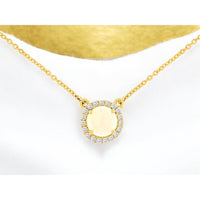 14K Yellow Gold Halo Pendant Necklace with Round Cabochon Opal and 0.27 Carat Total Weight Brilliant Diamonds - Royal Jewelry