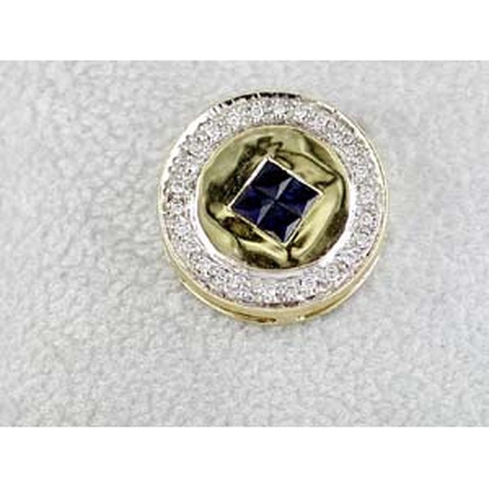 14K Yellow Gold Halo Pendant with 0.29 Carat Princess Cut Sapphire and 0.14 Carat Round Diamond Accents - Royal Jewelry