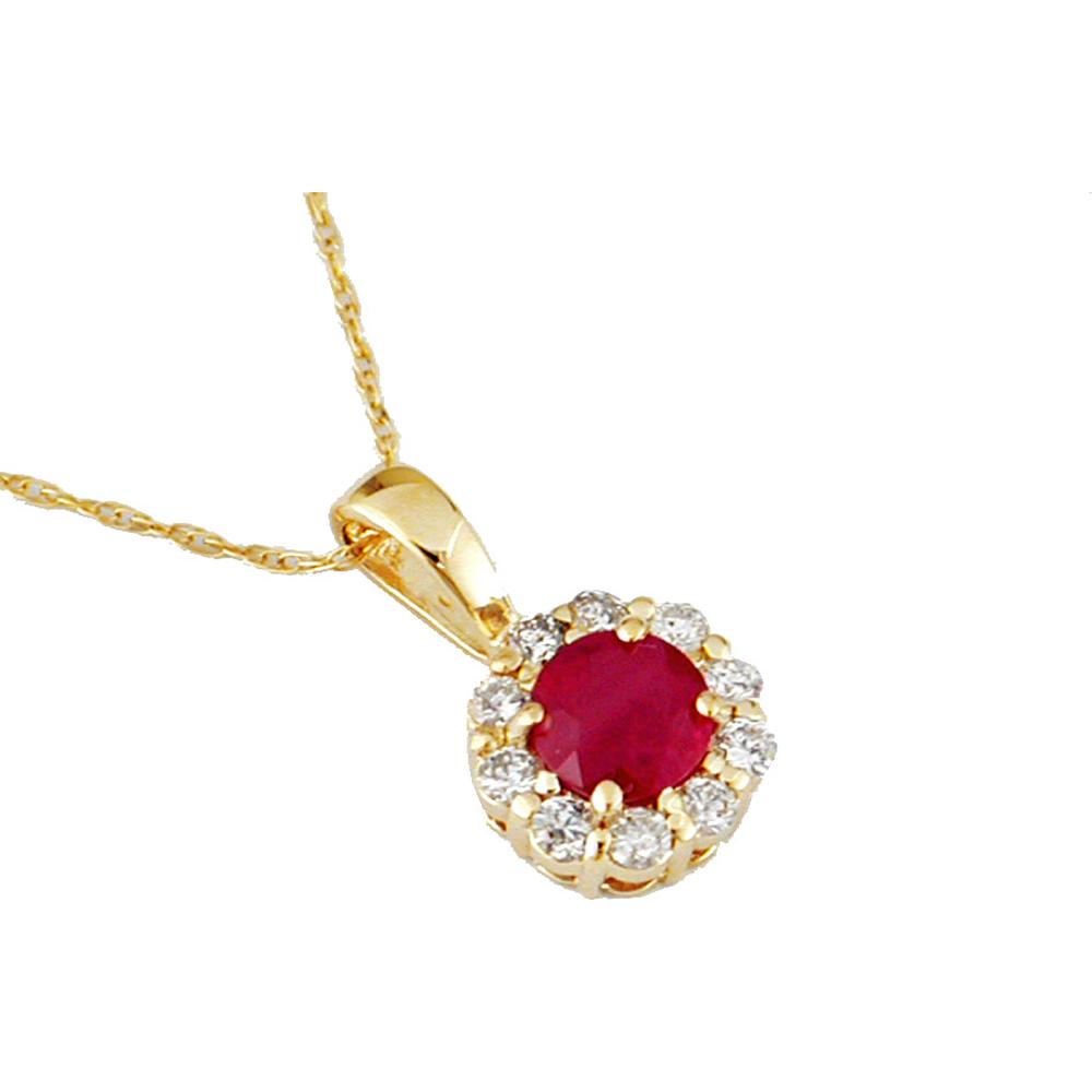 14K Yellow Gold Halo Pendant with 0.80 Carat Round Ruby and 0.30 Carat Round Diamond Accents - Royal Jewelry