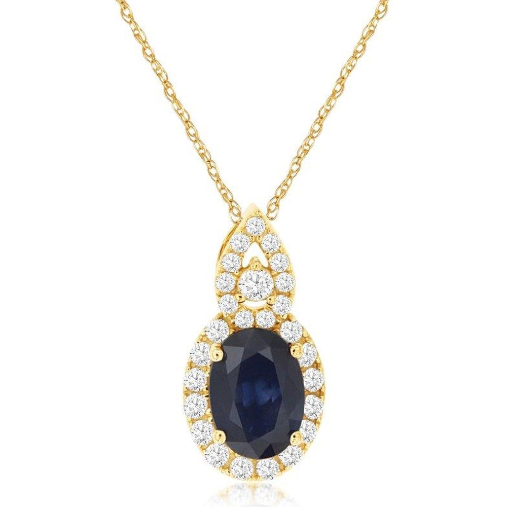 14K Yellow Gold Halo Pendant with 1.10 Carat Oval Sapphire and 0.22 Carat Total Diamond Accents - Royal Jewelry