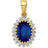 14K Yellow Gold Halo Pendant with 1.30 Carat Oval Sapphire and Round Diamonds - 0.10 Carat Total Diamond Weight by Monteluci Fine Jewelry