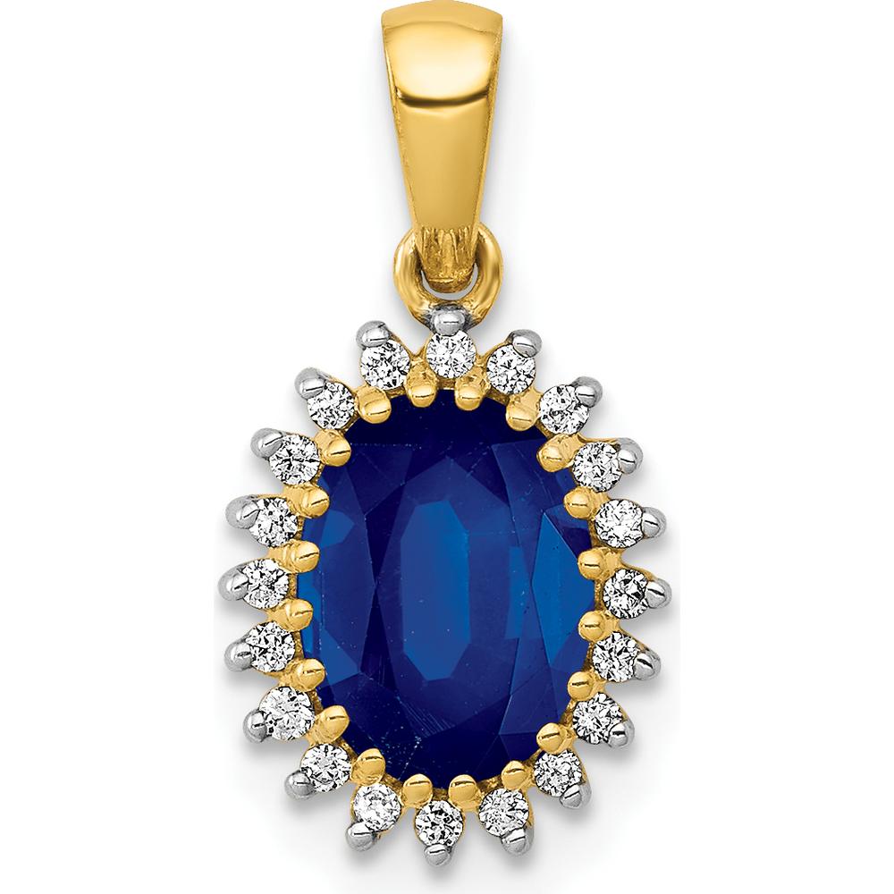 14K Yellow Gold Halo Pendant with 1.30 Carat Oval Sapphire and Round Diamonds - 0.10 Carat Total Diamond Weight by Monteluci Fine Jewelry