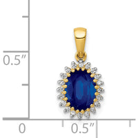 14K Yellow Gold Halo Pendant with 1.30 Carat Oval Sapphire and Round Diamonds - 0.10 Carat Total Diamond Weight by Monteluci Fine Jewelry
