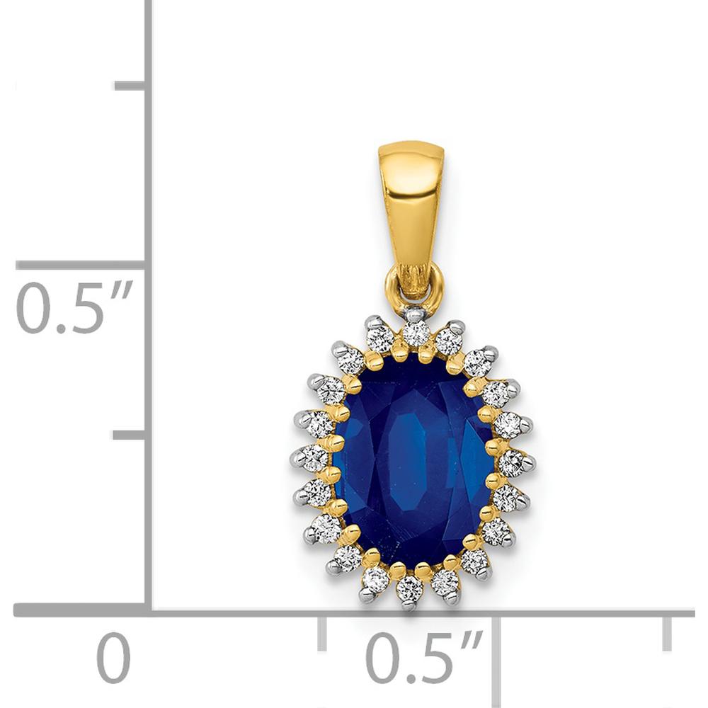 14K Yellow Gold Halo Pendant with 1.30 Carat Oval Sapphire and Round Diamonds - 0.10 Carat Total Diamond Weight by Monteluci Fine Jewelry
