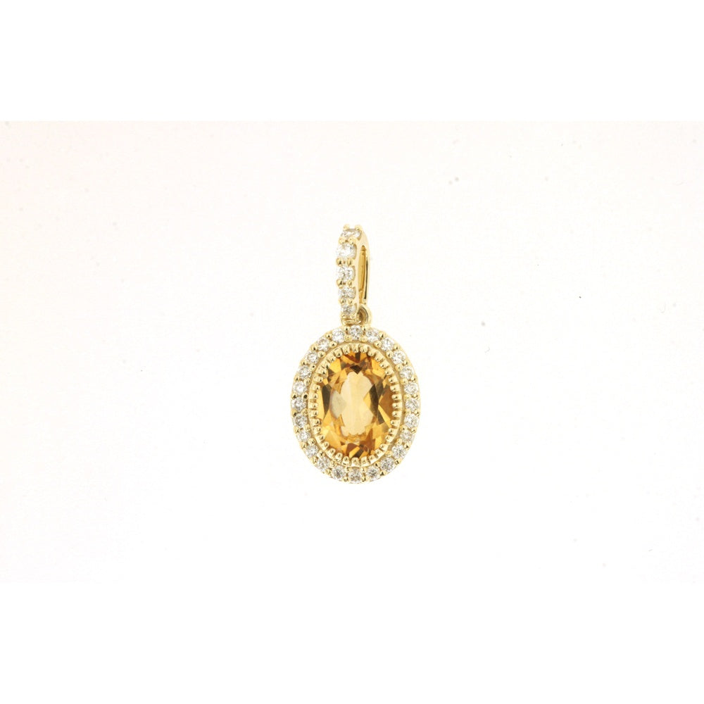 14K Yellow Gold Halo Pendant with Oval Citrine and Pavé-Set Round Diamonds - 0.66 Carat Citrine and 0.12 Carat Total Diamond Weight - Royal Jewelry