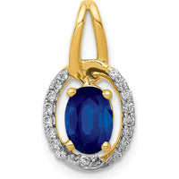 14K Yellow Gold Halo Pendant with Oval Sapphire and Round Diamonds - 0.85 Carat Sapphire, 0.03 Carat Diamond Total Weight by Lumare Gioia