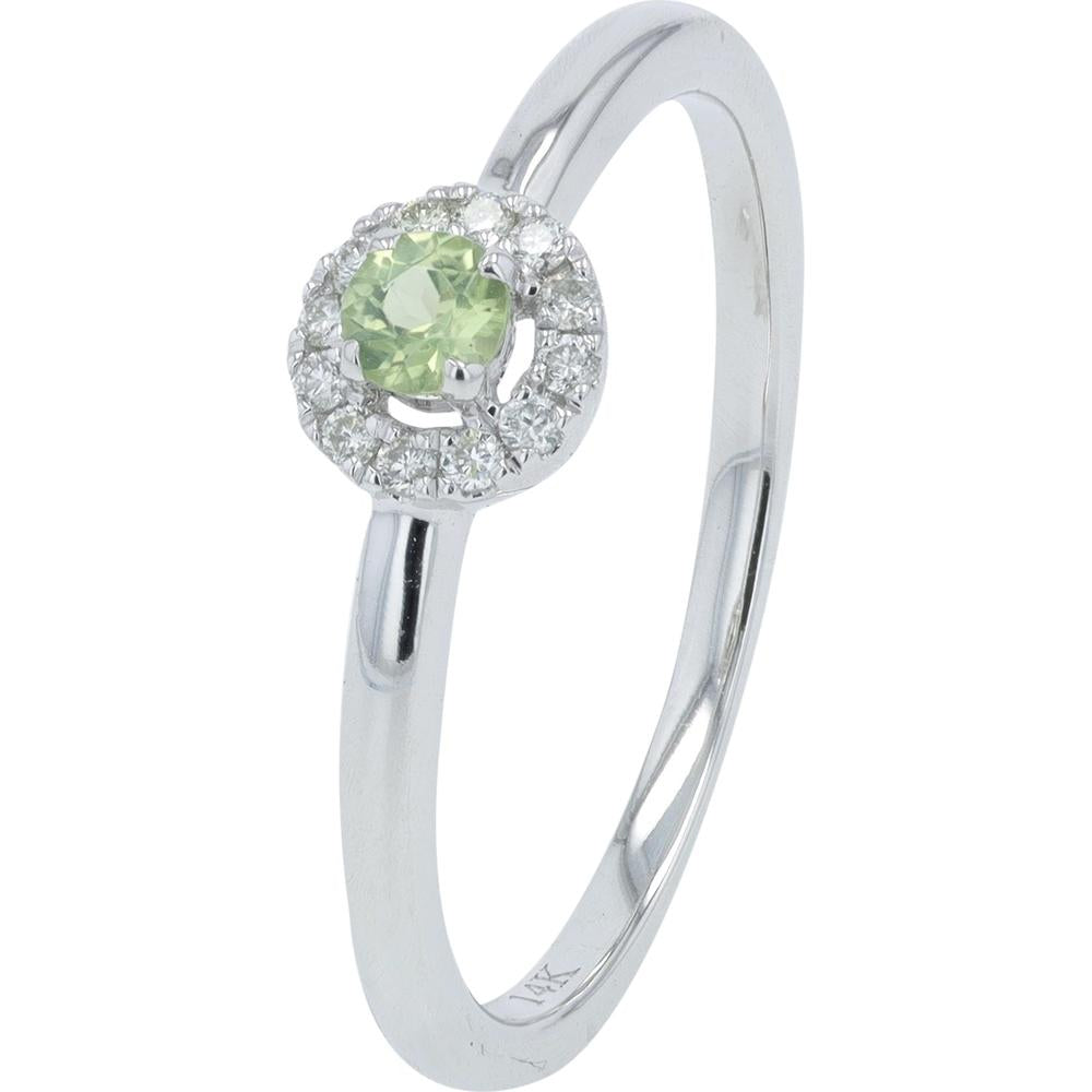 14K Yellow Gold Halo Ring with 0.10 Carat Round Peridot and 0.10 Carat Round Diamond Accents