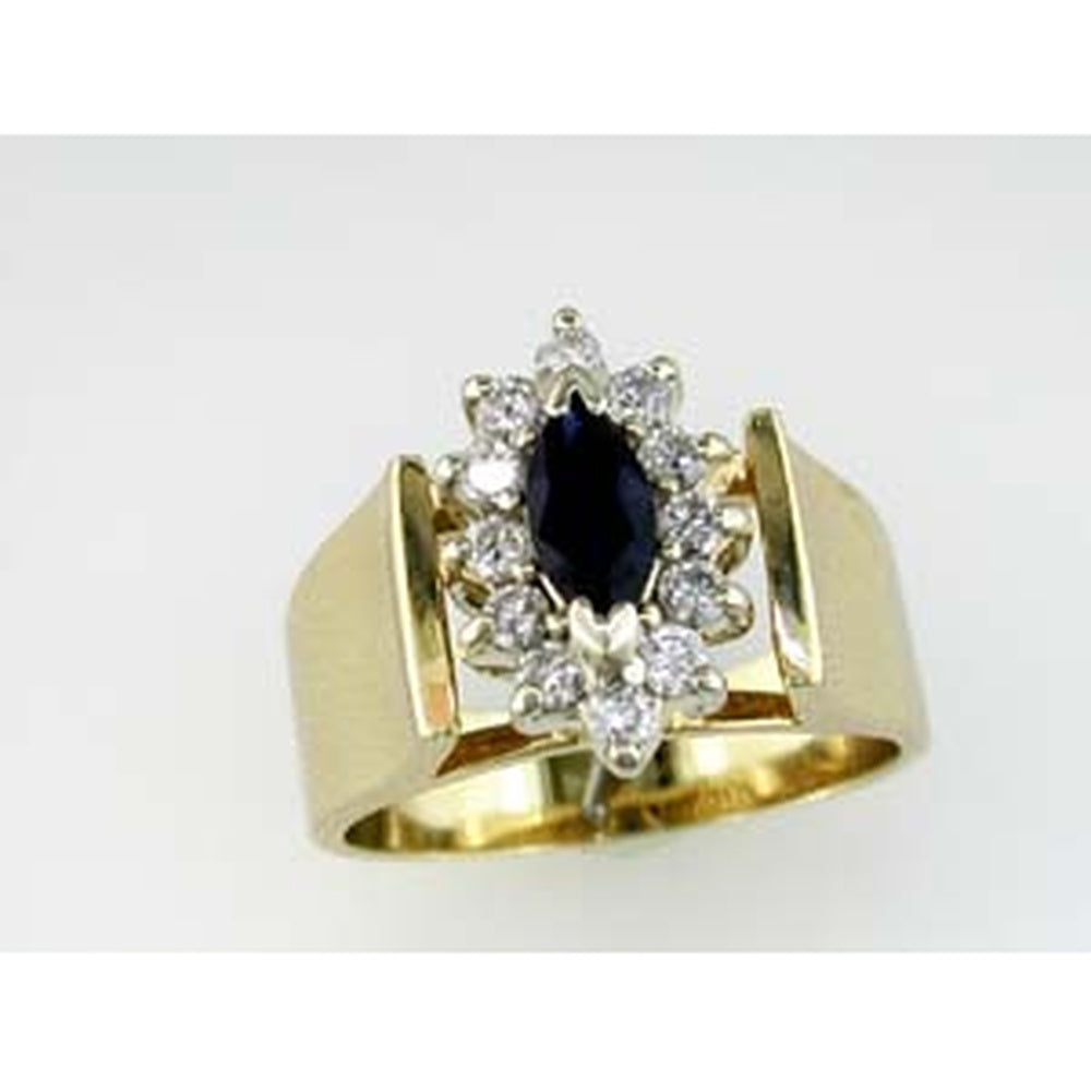 14K Yellow Gold Halo Ring with 0.73 Carat Marquise Sapphire and 0.32 Carat Round Diamonds - Royal Jewelry