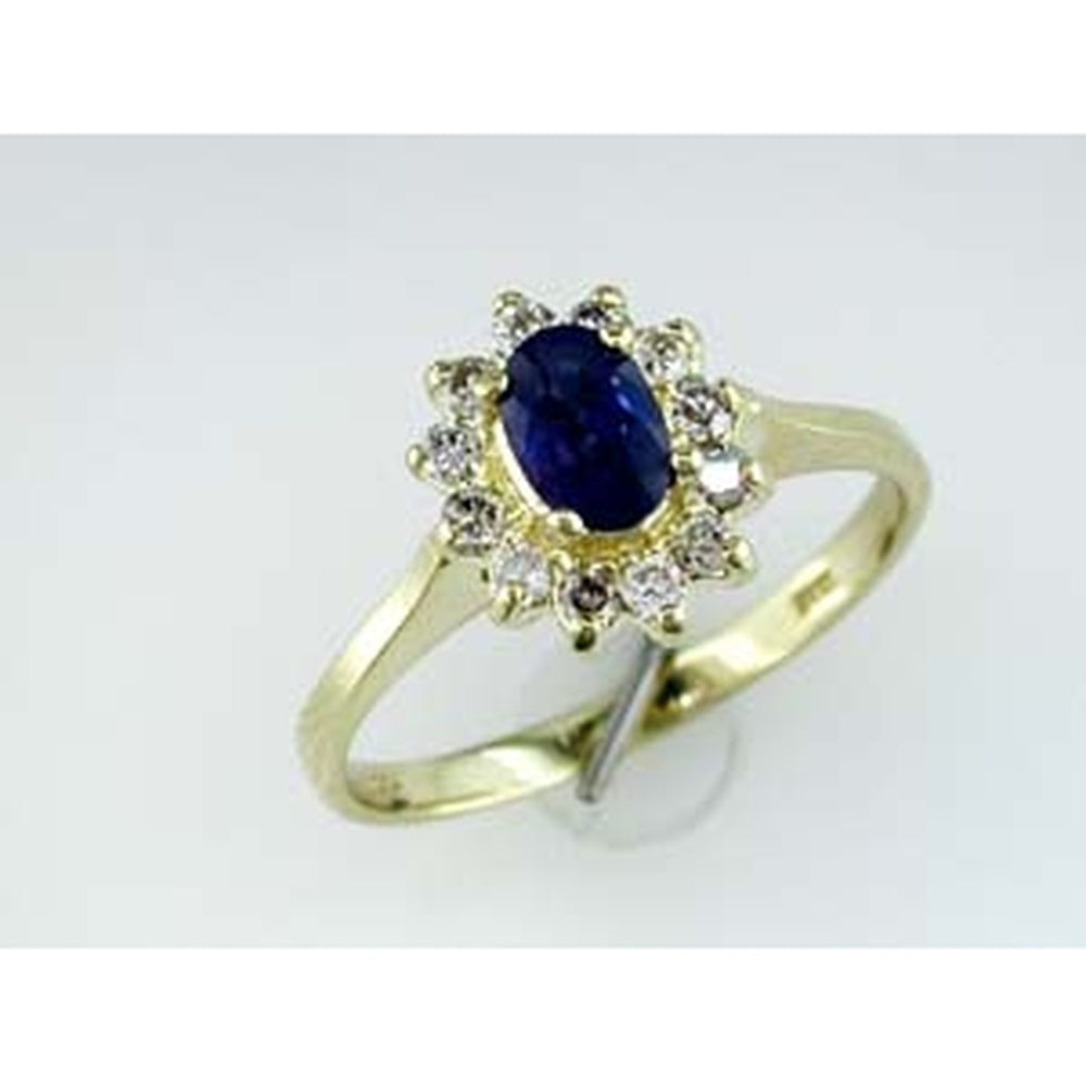 14K Yellow Gold Halo Ring with 0.75 Carat Oval Sapphire and 0.30 Carat Round Diamonds - Royal Jewelry