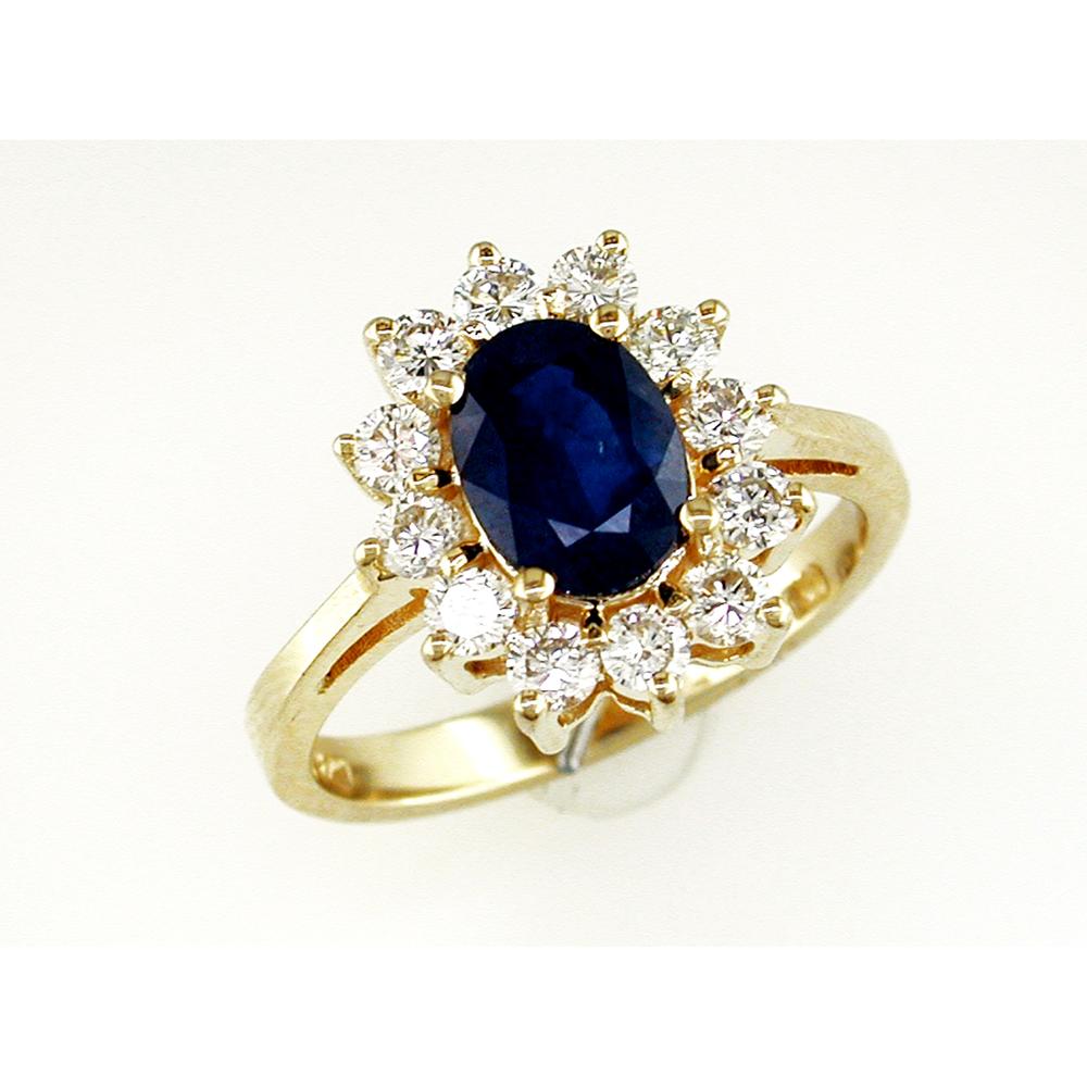 14K Yellow Gold Halo Ring with 1.40 Carat Oval Sapphire and 0.75 Carat Round Diamond Accents - Royal Jewelry