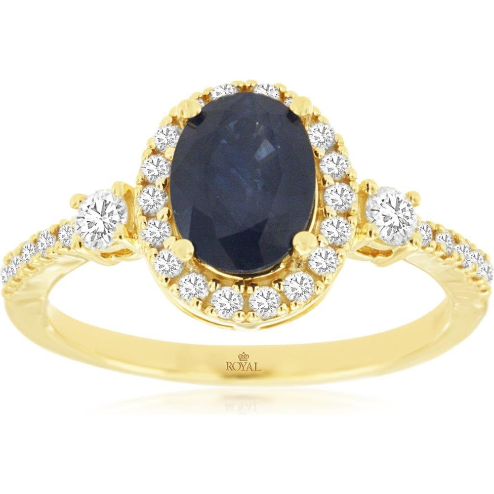 14K Yellow Gold Halo Ring with 1.47 Carat Oval Sapphire and 0.40 Carat Round Diamond Accents - Royal Jewelry
