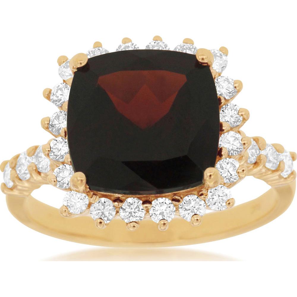 14K Yellow Gold Halo Ring with 4.60 Carat Cushion Cut Garnet and 0.65 Carat Round Diamond Accents - Royal Jewelry