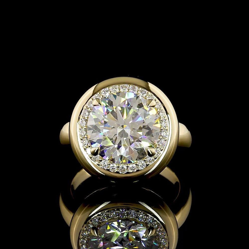 14K Yellow Gold Halo Ring with 5.05 Carat Round Brilliant Cut Lab Diamond and 0.30 Carat Accent Diamonds - IGI Certified, 5.35 Total Carat Weight - Covaloro Fine Jewelry