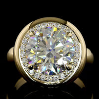 14K Yellow Gold Halo Ring with 5.05 Carat Round Brilliant Cut Lab Diamond and 0.30 Carat Accent Diamonds - IGI Certified, 5.35 Total Carat Weight - Covaloro Fine Jewelry