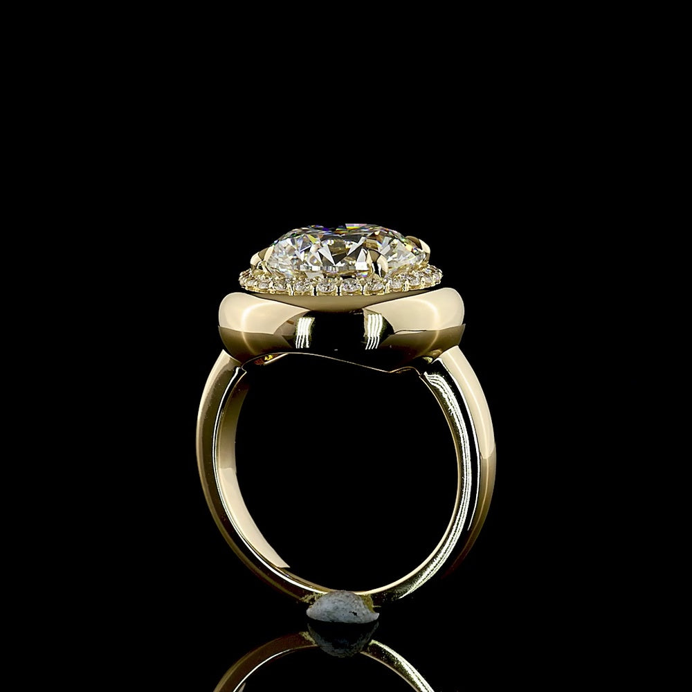 14K Yellow Gold Halo Ring with 5.05 Carat Round Brilliant Cut Lab Diamond and 0.30 Carat Accent Diamonds - IGI Certified, 5.35 Total Carat Weight - Covaloro Fine Jewelry