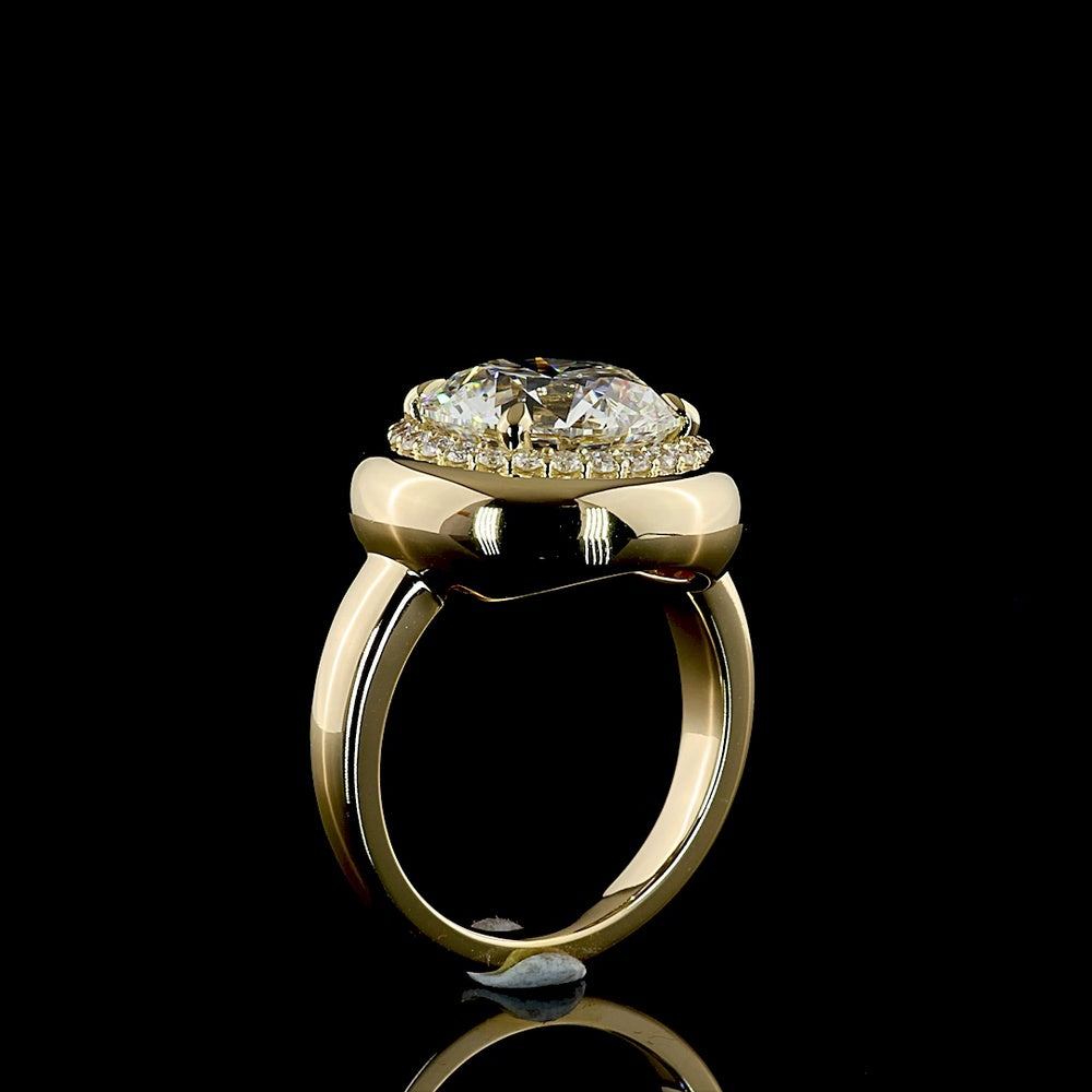 14K Yellow Gold Halo Ring with 5.05 Carat Round Brilliant Cut Lab Diamond and 0.30 Carat Accent Diamonds - IGI Certified, 5.35 Total Carat Weight - Covaloro Fine Jewelry