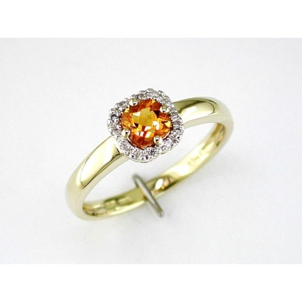 14K Yellow Gold Halo Ring with Cushion Cut Citrine and Round Diamond Accents - 0.40 Carat Citrine & 0.05 Carat Total Diamond Weight - Royal Jewelry