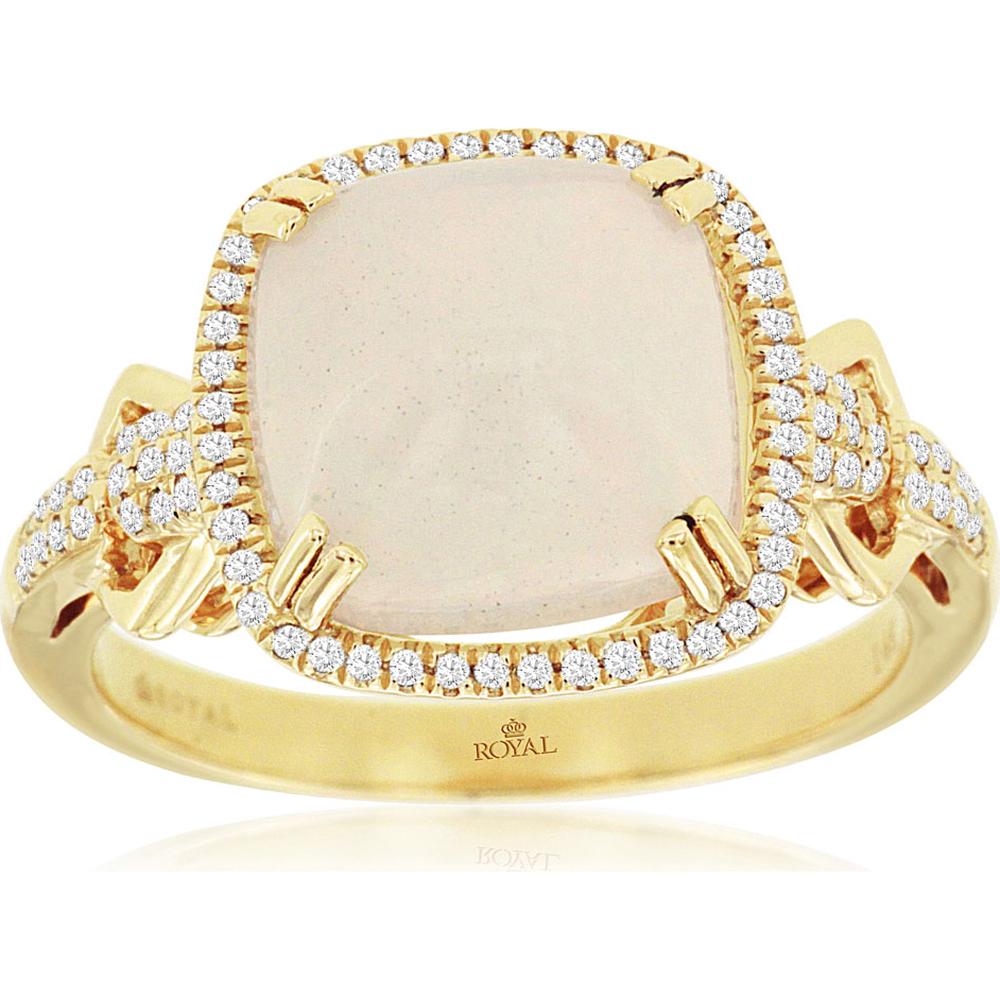 14K Yellow Gold Halo Ring with Cushion Cut Opal and Round Diamonds - 2.60 Carat Opal, 0.20 Carat Diamond Total Weight - Royal Jewelry