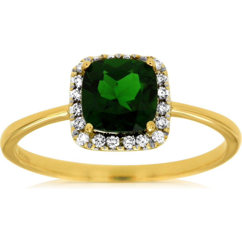 14K Yellow Gold Halo Ring with Cushion-Cut Russalite and Round Diamond Accents - 1.00 Carat Russalite and 0.10 Carat Total Diamond Weight - Royal Jewelry