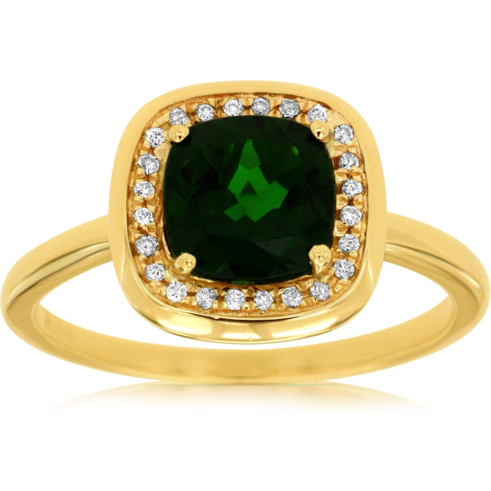 14K Yellow Gold Halo Ring with Cushion-Cut Russalite and Round Diamonds - 1.40 Carat Russalite and 0.09 Carat Total Diamond Weight - Royal Jewelry
