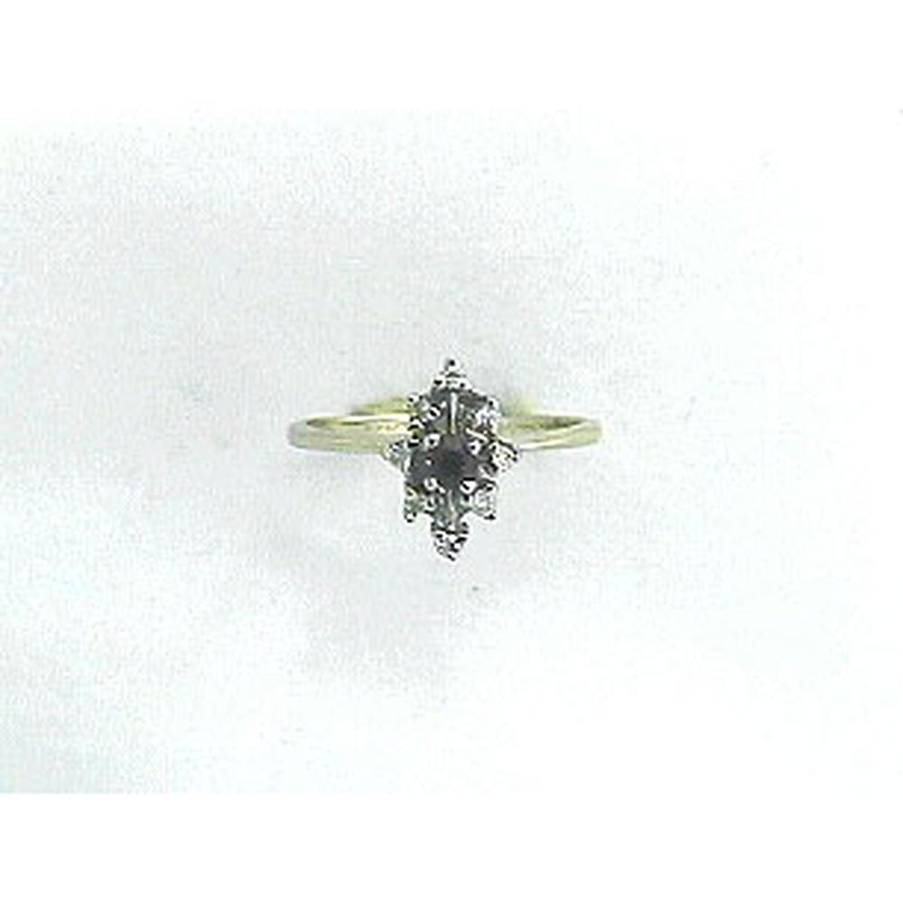 14K Yellow Gold Halo Ring with Dark Center Stone and Round Diamond Accents - Royal Jewelry