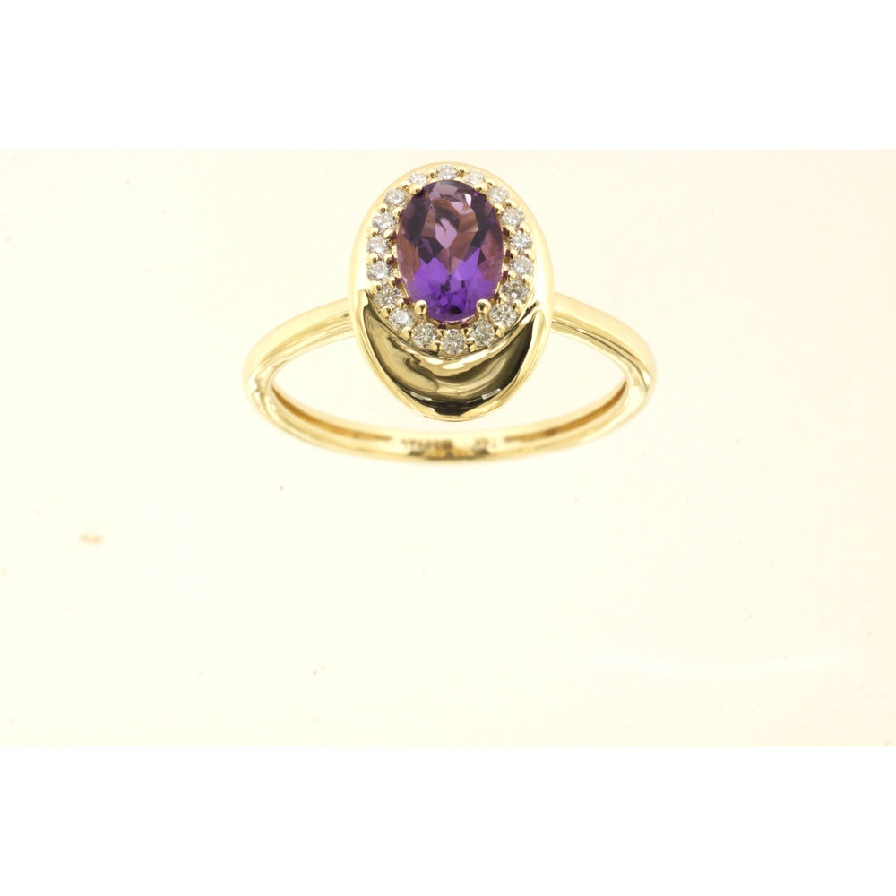 14K Yellow Gold Halo Ring with Oval Amethyst and Round Diamonds - 0.70 Carat Amethyst and 0.15 Carat Total Diamond Weight - Royal Jewelry