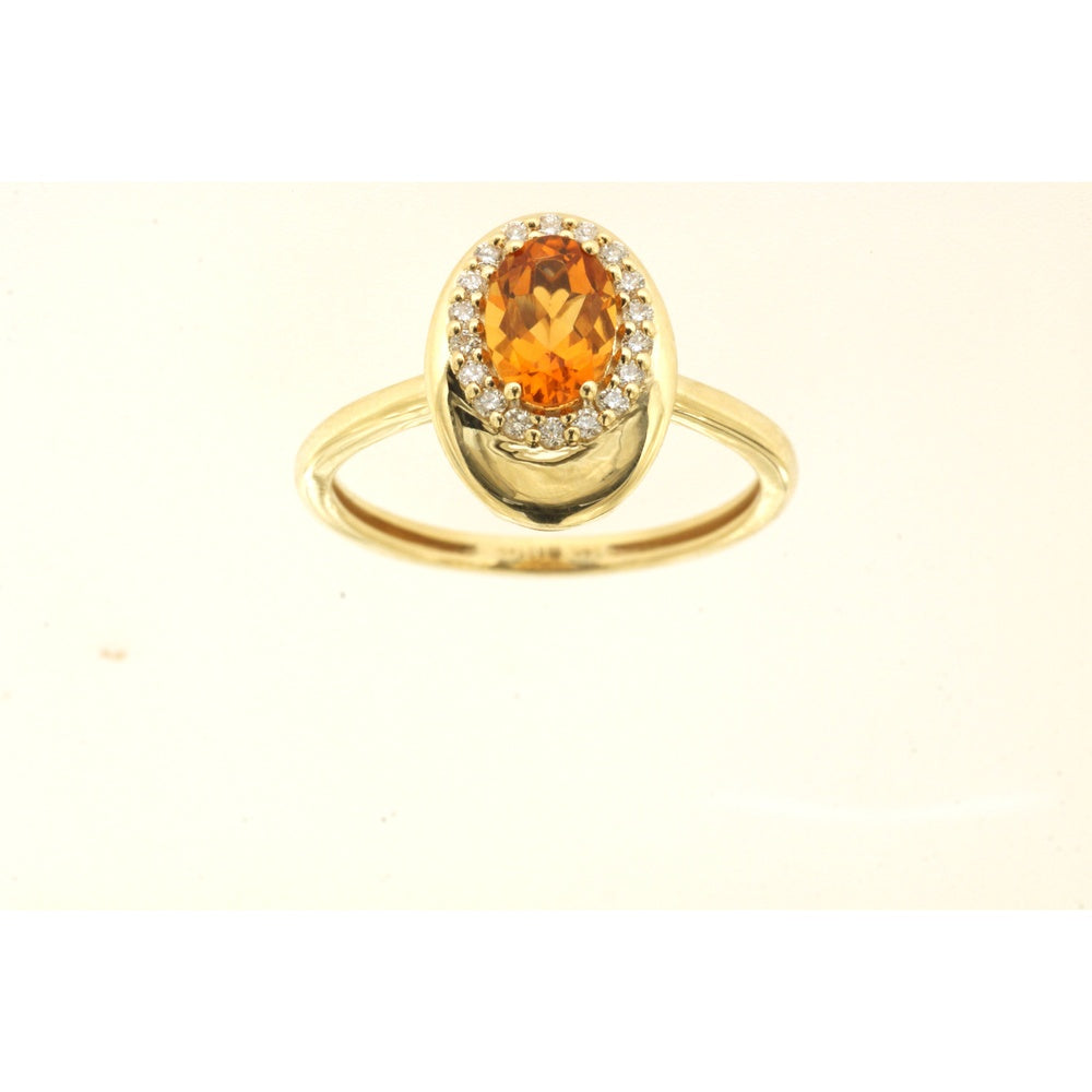 14K Yellow Gold Halo Ring with Oval Citrine and Round Diamond Accents - 0.68 Carat Citrine and 0.15 Carat Total Diamond Weight - Royal Jewelry