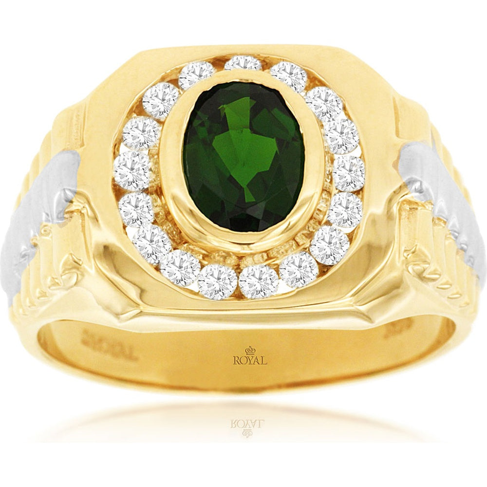 14K Yellow Gold Halo Ring with Oval-Cut Russalite and Round Diamond Accents - 1.30 Carat Russalite and 0.40 Carat Total Diamond Weight - Royal Jewelry