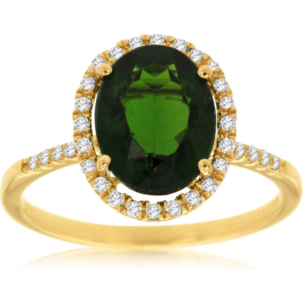 14K Yellow Gold Halo Ring with Oval Russalite and Round Diamond Accents - 2.60 Carat Russalite and 0.21 Carat Total Diamond Weight - Royal Jewelry