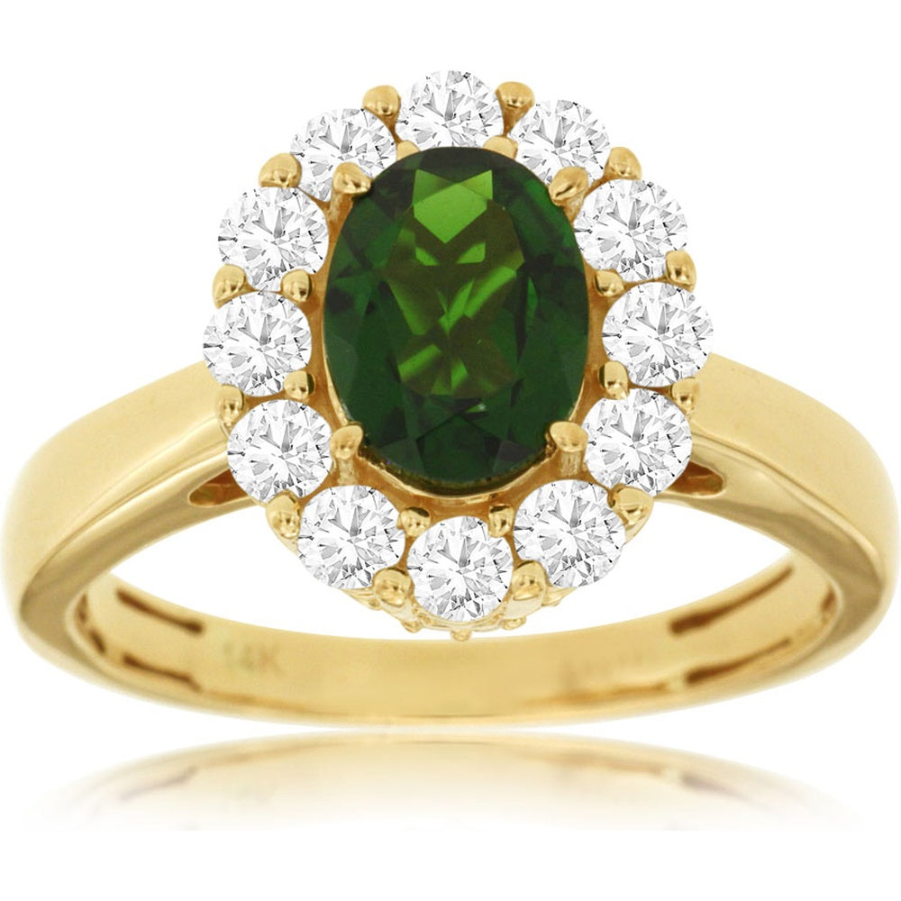 14K Yellow Gold Halo Ring with Oval Russalite and Round Diamonds - 1.30 Carat Russalite and 0.75 Carat Total Diamond Weight - Royal Jewelry