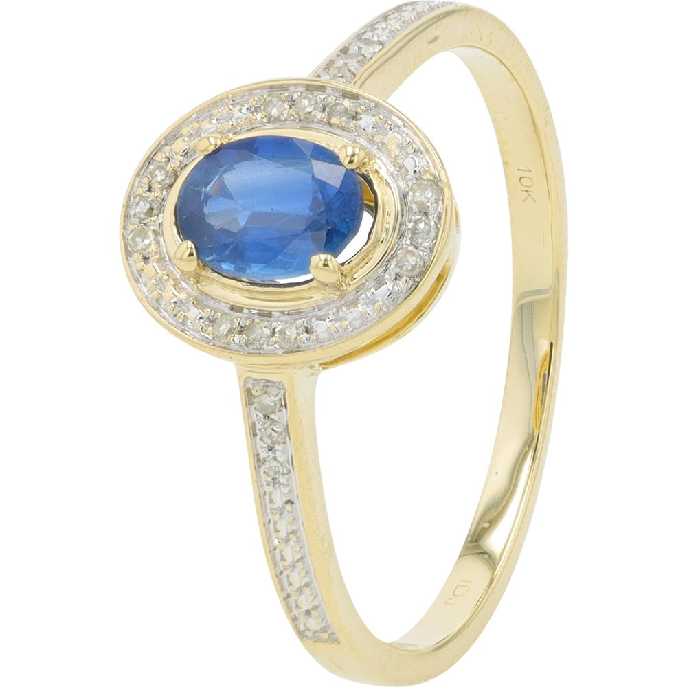 14K Yellow Gold Halo Ring with Oval Sapphire and 0.05 Carat Diamond Accents - 0.45-0.60 Carat Total Sapphire Weight