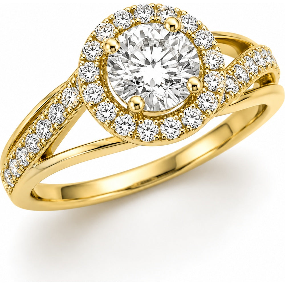 14K Yellow Gold Halo Ring with Round Lab Grown Diamonds - 1.55 Carat Total Diamond Weight by Auriventus