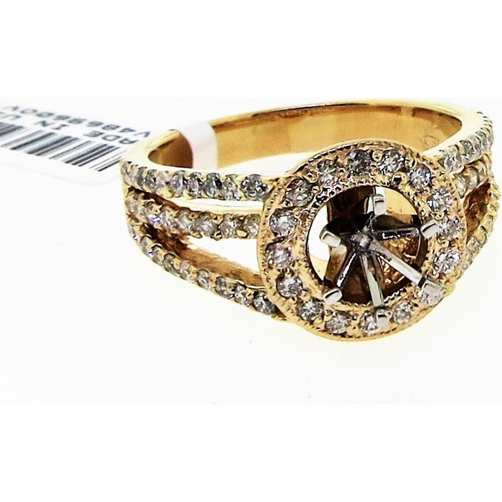 14K Yellow Gold Halo Semi-Mount Ring with Split Shank and Round Diamonds - 0.85 Carat Total Diamond Weight by Auriventus