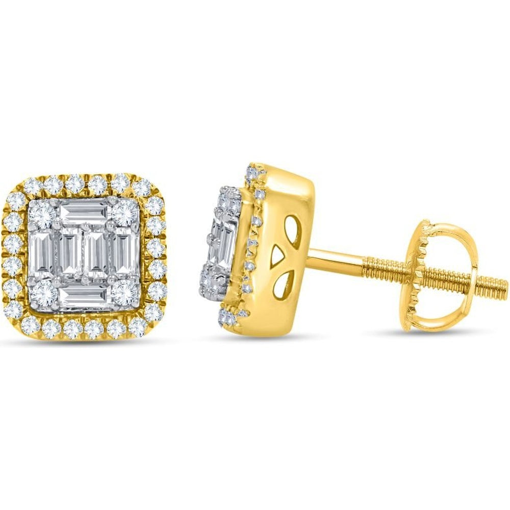 14K Yellow Gold Halo Stud Earrings with Emerald Cut and Round Diamonds - 0.41 Carat Total Diamond Weight by Auriventus