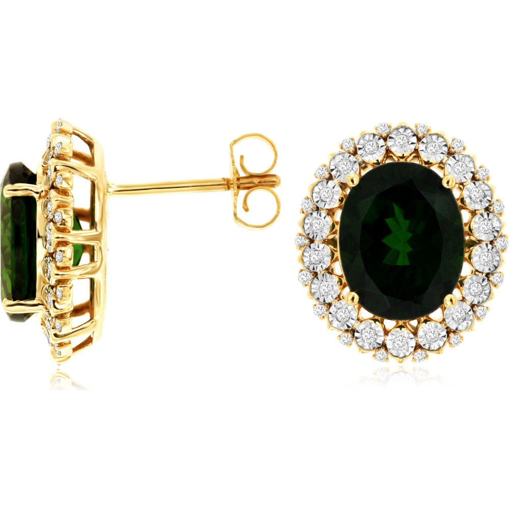 14K Yellow Gold Halo Stud Earrings with Oval Russalite and Round Diamonds - 5.00 Carat Total Russalite Weight and 0.25 Carat Total Diamond Weight - Royal Jewelry