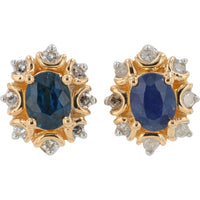 14K Yellow Gold Halo Stud Earrings with Oval Sapphires and Round Diamond Accents - 0.40 Carat Total Sapphire Weight and 0.06 Carat Total Diamond Weight