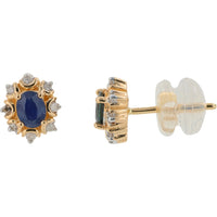 14K Yellow Gold Halo Stud Earrings with Oval Sapphires and Round Diamond Accents - 0.40 Carat Total Sapphire Weight and 0.06 Carat Total Diamond Weight