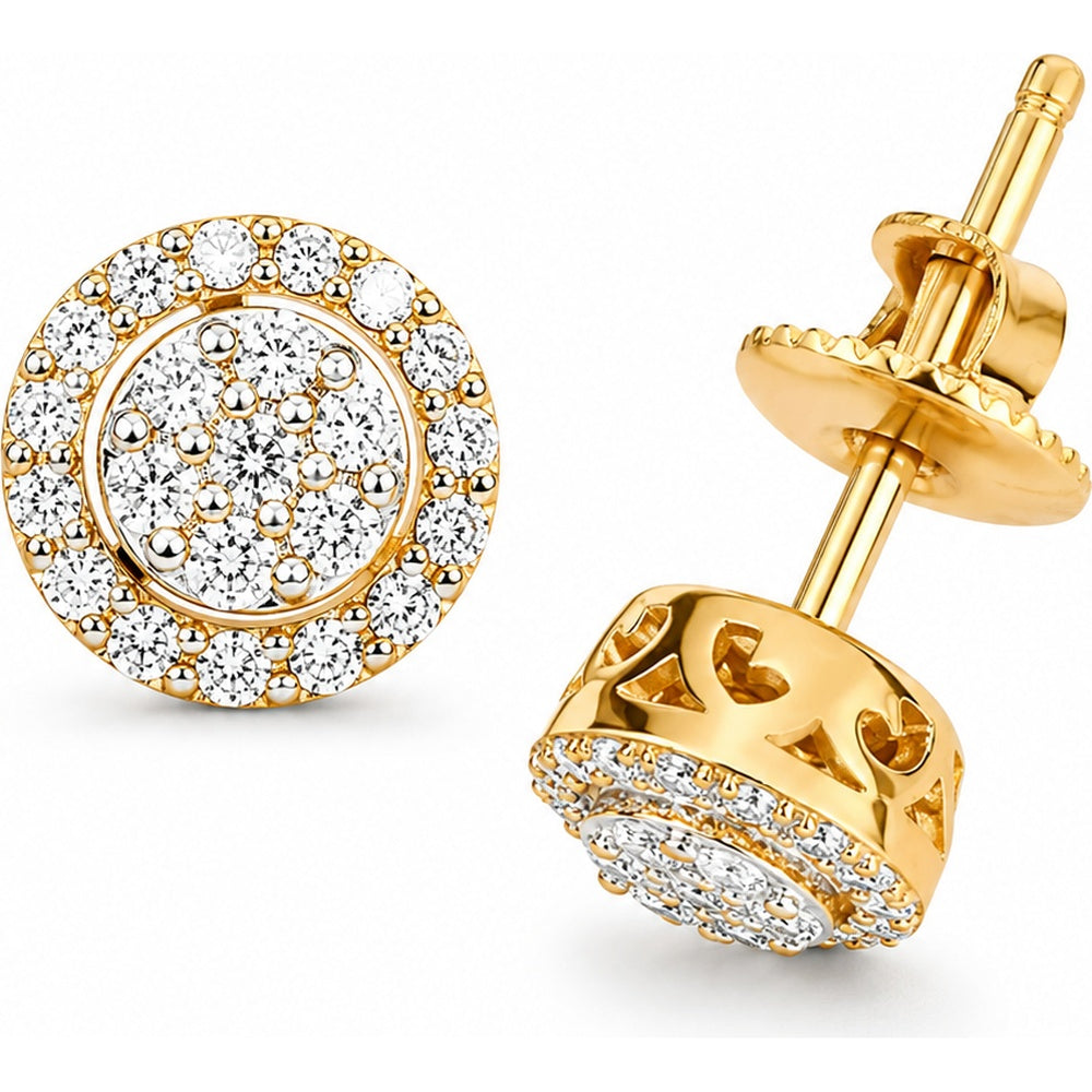 14K Yellow Gold Halo Stud Earrings with Pavé-Set Round Diamonds - 0.29 Carat Total Diamond Weight by Auriventus