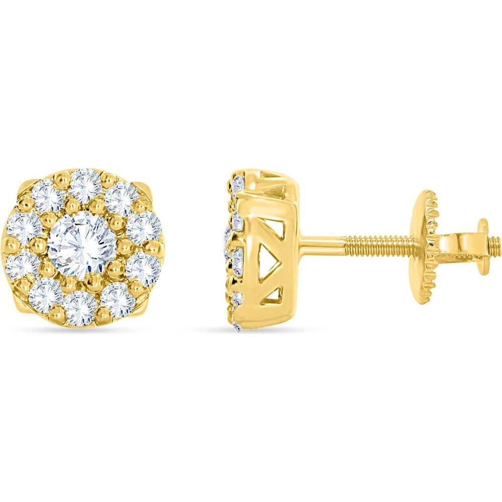 14K Yellow Gold Halo Stud Earrings with Prong-Set Round Diamonds - 0.78 Carat Total Diamond Weight by Auriventus