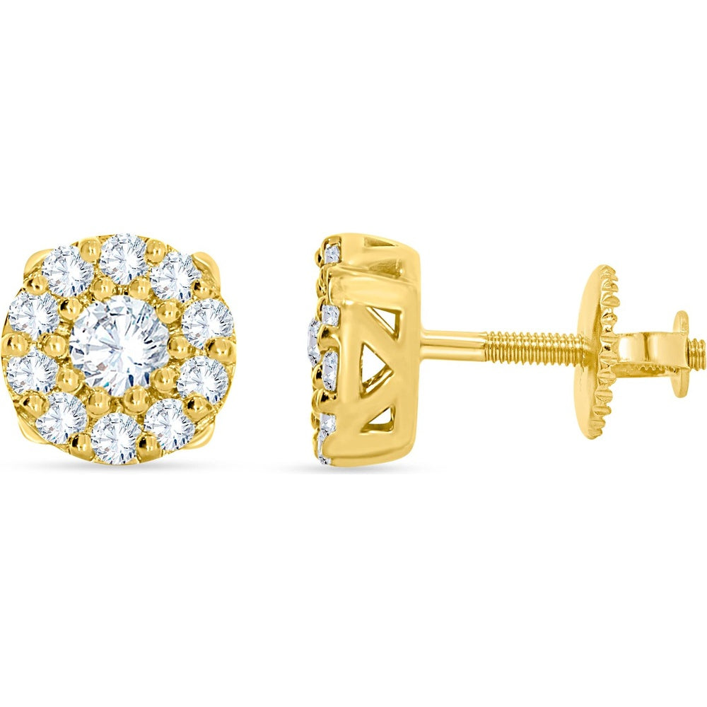 14K Yellow Gold Halo Stud Earrings with Round Brilliant Cut Diamonds - 0.99 Carat Total Diamond Weight by Auriventus