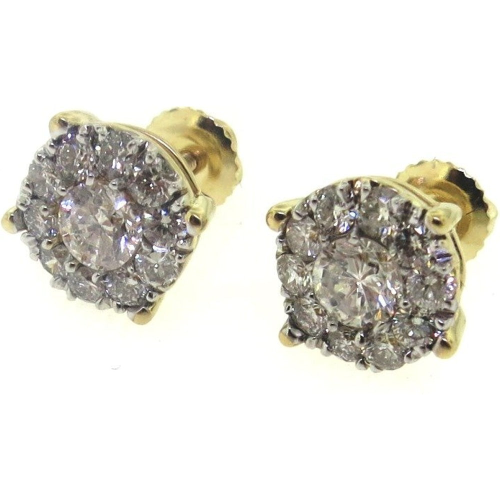 14K Yellow Gold Halo Stud Earrings with Round Brilliant Diamonds - 1.64 Carat Total Diamond Weight by Auriventus
