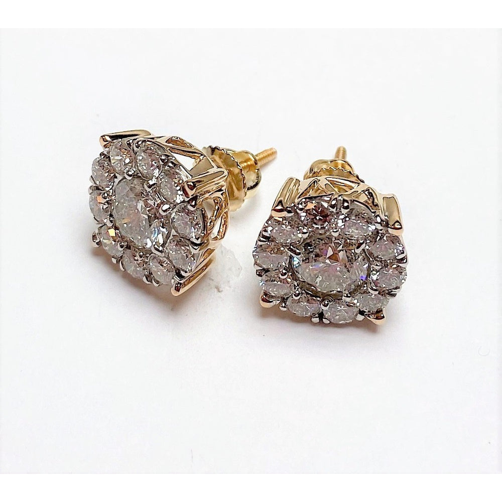 14K Yellow Gold Halo Stud Earrings with Round Brilliant Diamonds - 3.35 Carat Total Diamond Weight by Auriventus