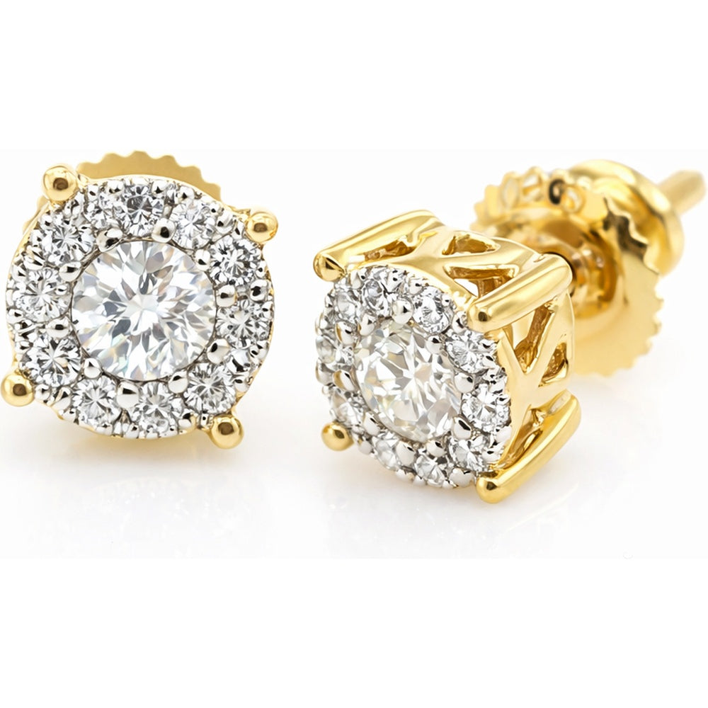 14K Yellow Gold Halo Stud Earrings with Round Center and Accent Diamonds - 0.43 Carat Total Diamond Weight by Auriventus