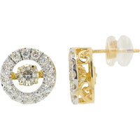14K Yellow Gold Halo Stud Earrings with Round Diamonds - 1.00 Carat Total Diamond Weight