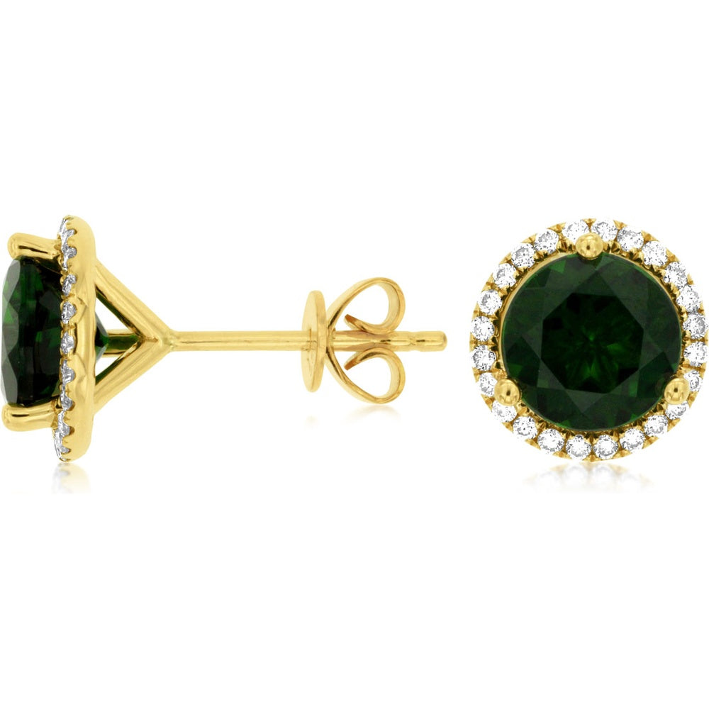 14K Yellow Gold Halo Stud Earrings with Round Russalite and 0.26 Carat Diamond Accents - 2.90 Carat Total Russalite Weight - Royal Jewelry